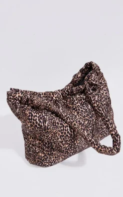 Leopard Print Nylon Padded Tube Handle Tote Bag