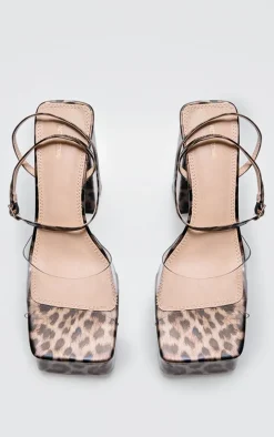 Leopard Print PU Perspex Strap Platform Heeled Sandals