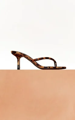 Leopard Print PU Round Toe Thong Mid Heeled Mules