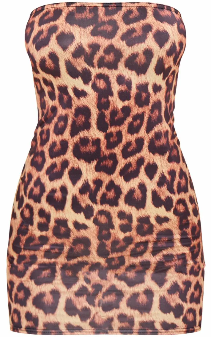 Leopard Print Slinky Bandeau Mini Dress