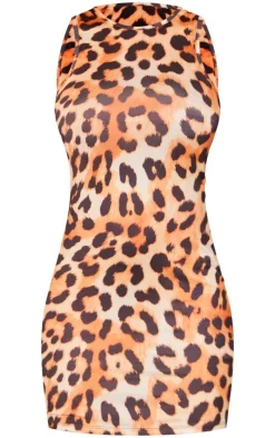 Leopard Print Slinky Racer Bodycon Dress