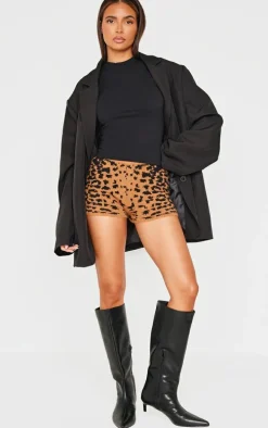 Leopard Print Textured Knit Hot Pants