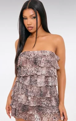 Leopard Print Textured Lace Frilly Bandeau Romper