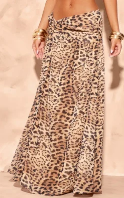Leopard Print Twist Front Maxi Skirt