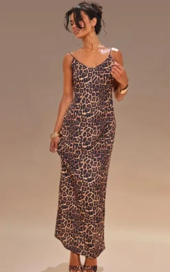 Leopard Print Woven Cami Backless Maxi Dress