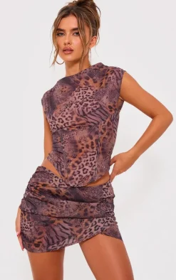 Leopard Printed Chiffon High Neck Top