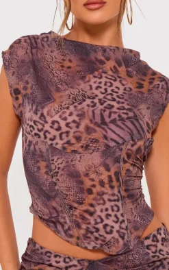 Leopard Printed Chiffon High Neck Top