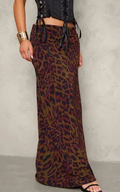 Leopard Printed Chiffon Maxi Skirt
