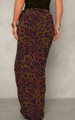 Leopard Printed Chiffon Maxi Skirt
