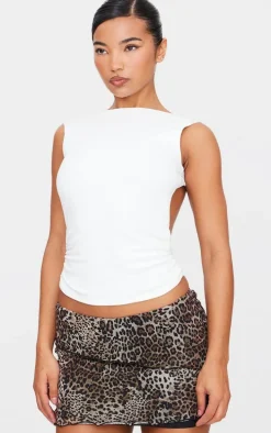 Leopard Printed Lined Mesh Lettuce Hem Mini Skirt