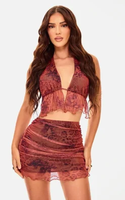 Leopard Printed Mesh Halterneck Top