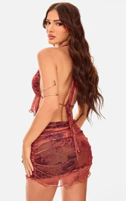 Leopard Printed Mesh Halterneck Top