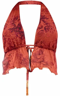 Leopard Printed Mesh Halterneck Top