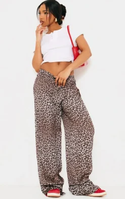 Leopard Printed Satin Wide Leg Pants