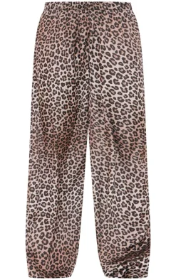 Leopard Printed Satin Wide Leg Pants