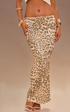 Leopard Printed Sequin Maxi Skirt