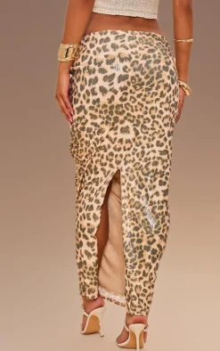 Leopard Printed Sequin Maxi Skirt