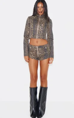 Leopard Printed Twill Micro Hotpants