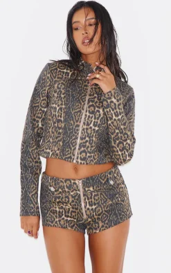 Leopard Printed Twill Micro Hotpants
