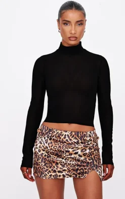 Leopard Printed Velvet Split Detail Mini Skirt