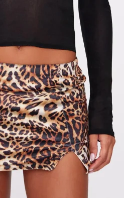 Leopard Printed Velvet Split Detail Mini Skirt