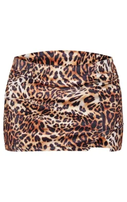 Leopard Printed Velvet Split Detail Mini Skirt