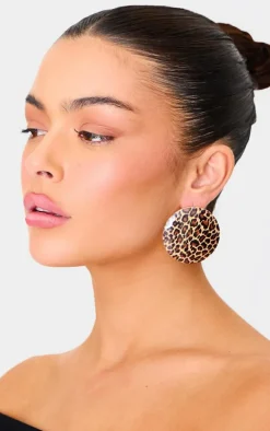 Leopard Round Oversized Statement Earrings