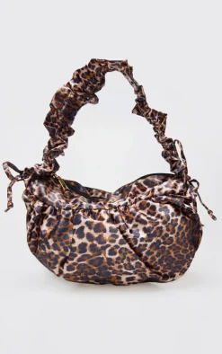 Leopard Satin Scrunched Handle Shoulder Bag