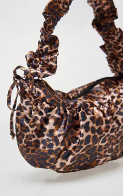 Leopard Satin Scrunched Handle Shoulder Bag