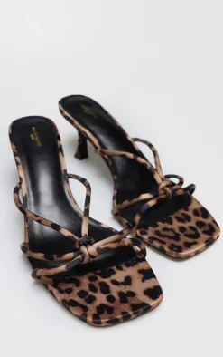 Leopard Satin Wide Fit Square Toe Knotted Heeled Mules