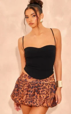 Leopard Stretch Woven Micro Mini Puffball Skort