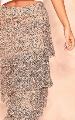 Leopard Textured Lace Tiered Maxi Skirt