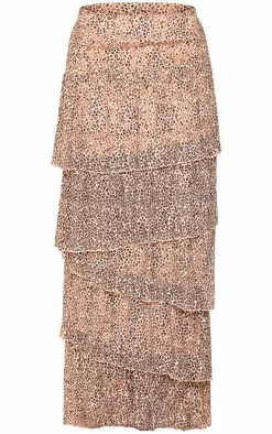 Leopard Textured Lace Tiered Maxi Skirt
