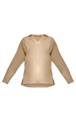 Light Beige Collar Detail Lightweight Sweatshirt