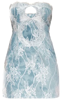 Light Blue Acid Wash Contrast Lace Bandeau Denim Mini Dress