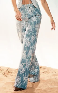 Light Blue Acid Wash Lace Pant