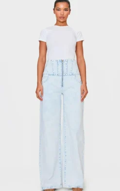 Light Blue Acid Wash Seam Detail Corset Waist Jeans