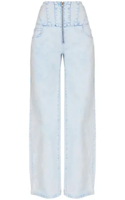 Light Blue Acid Wash Seam Detail Corset Waist Jeans