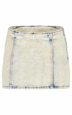 Light Blue Acid Wash Seam Detail Denim Mini Skirt
