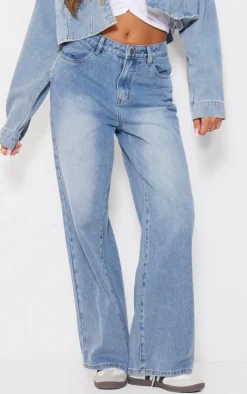 Light Blue Chiffon Heart Pocket Detail Wide Leg Jean