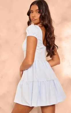 Light Blue Corset Detail Tie Shift Dress