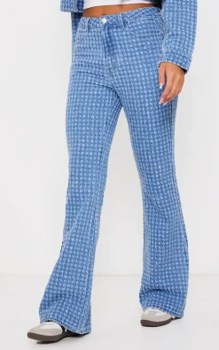 Light Blue Distressed Stripe Denim Flare Jeans