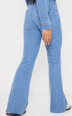 Light Blue Distressed Stripe Denim Flare Jeans