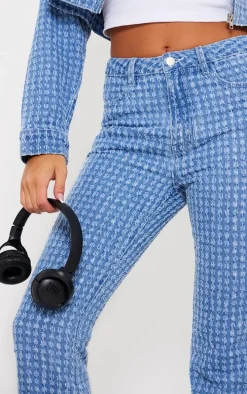 Light Blue Distressed Stripe Denim Flare Jeans