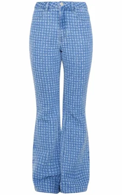 Light Blue Distressed Stripe Denim Flare Jeans