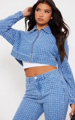 Light Blue Distressed Stripe Denim Jacket