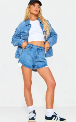 Light Blue Exposed Pocket Denim Shorts