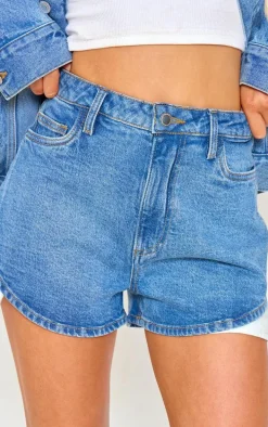 Light Blue Exposed Pocket Denim Shorts