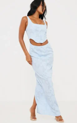 Light Blue Floral Burn Out Corset Cut Out Maxi Dress