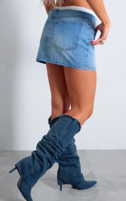 Light Blue Lace Waistband Denim Mini Skirt